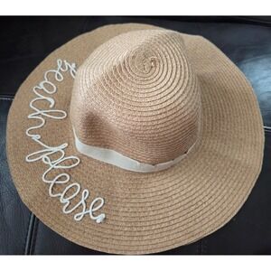Panama Jack Beach Please Straw Sun Hat Tan Wide Brim Floppy Summer Vacation OS